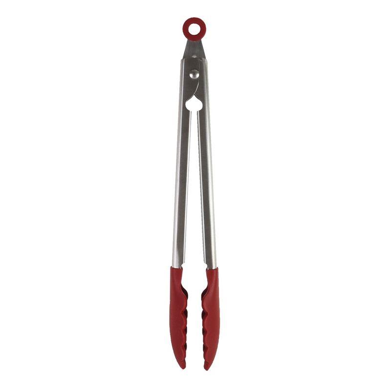 Red Silicone Stainless Steel Kitchen Tongs, 12 Inch