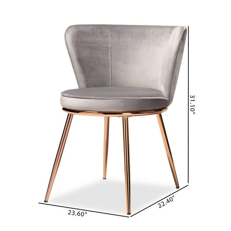 2pc Farah Velvet Fabric Upholstered Metal Dining Chair Set Gray/Rose Gold - Baxton Studio: Elegant Design, Sturdy Support