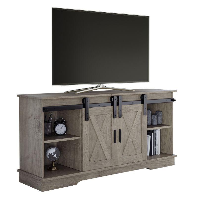 Gray Woodgrain 65-inch TV Stand with Cabinets and Metal Hardware