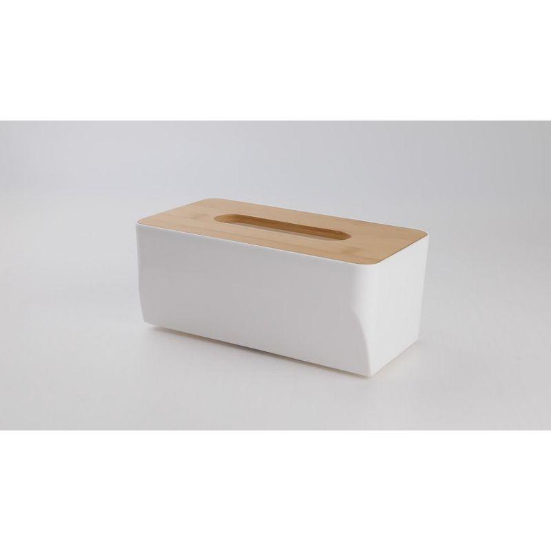 White and Bamboo Rectangular Tissue Box with Removable Lid