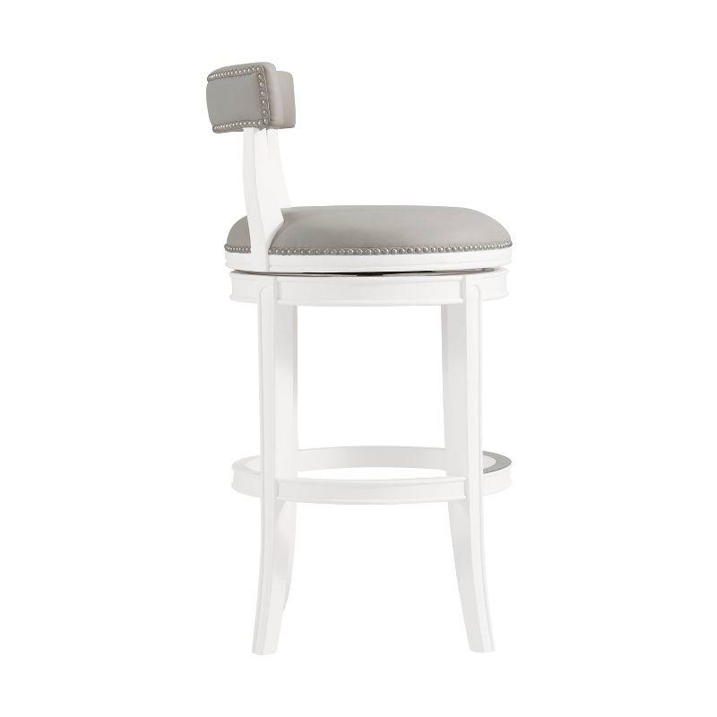 Hanover White and Gray Swivel Bar Height Stool with Faux Leather Seat