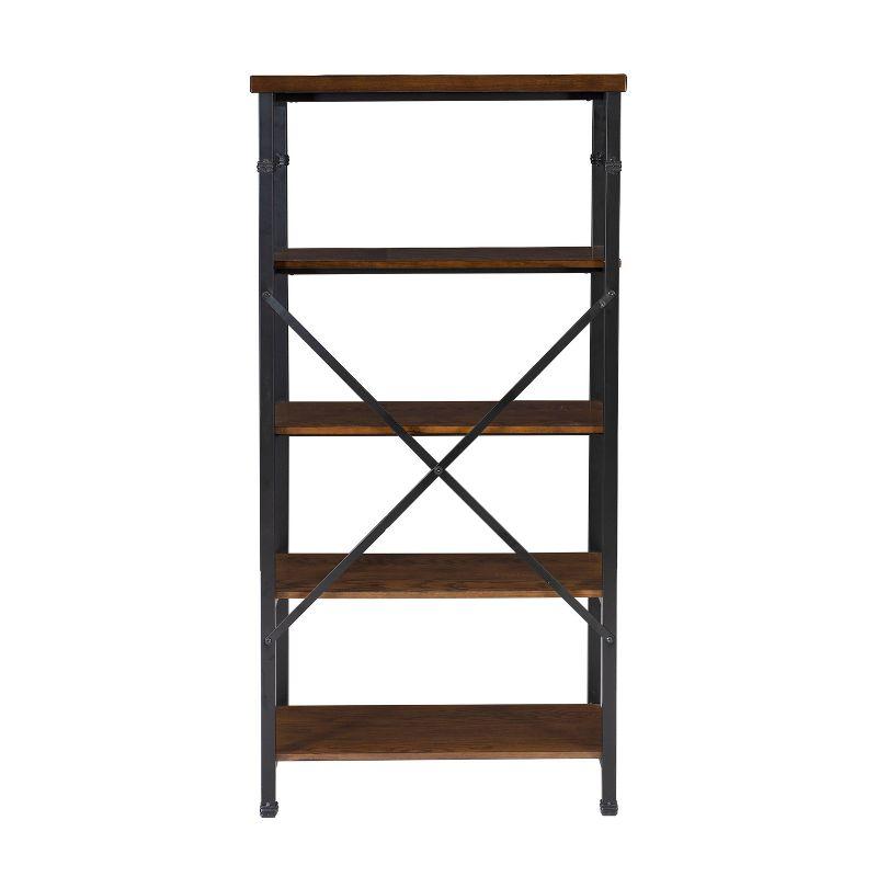 Linon 54" Austin Industrial Bookshelf Metal Wide Bookcase Brown: Farmhouse Style, 4 Fixed Shelves, MDF & Metal Frame