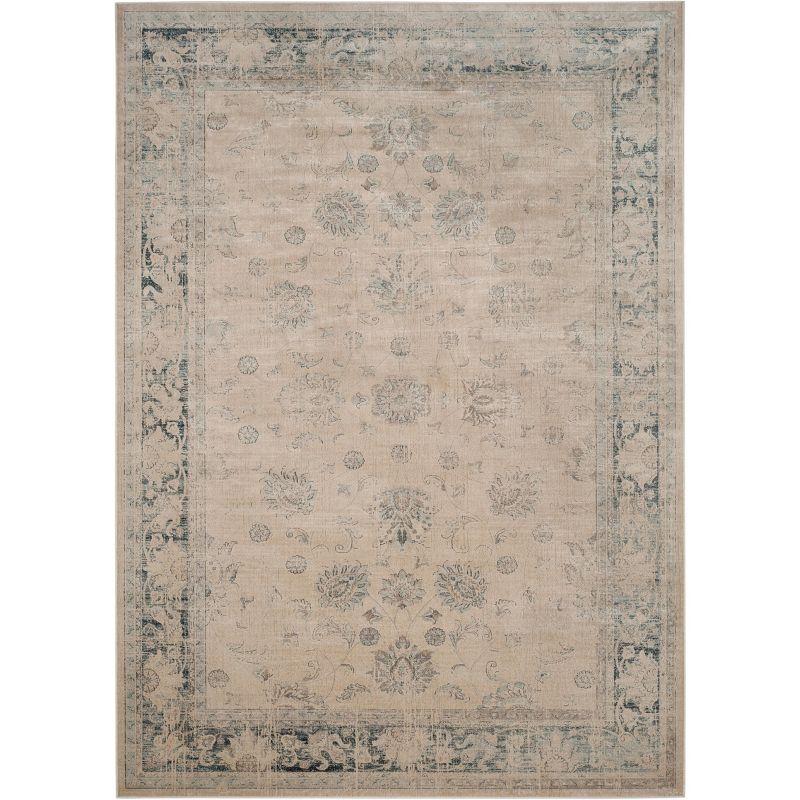 Elegant Stone and Blue Vintage-Inspired Area Rug 8' x 11'