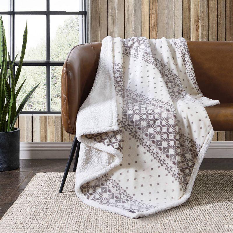 Eddie Bauer Printed Plush Fleece/Sherpa Oversized Throw Blanket