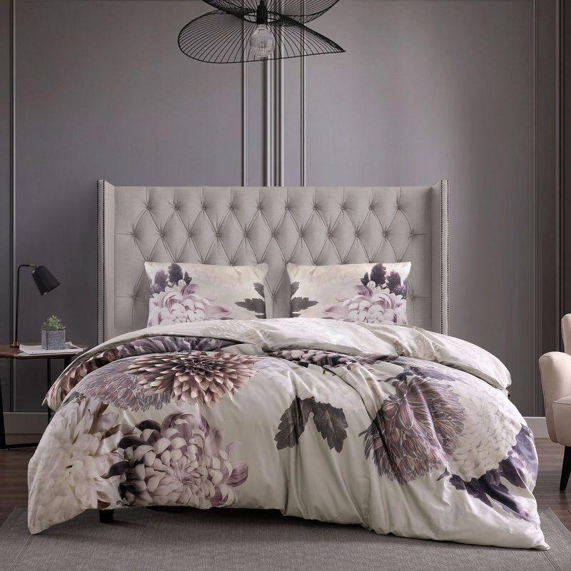 Bebejan Dahlia 200 Thread Count 100% Cotton Sateen 3 Piece Reversible Duvet Cover Set - Queen