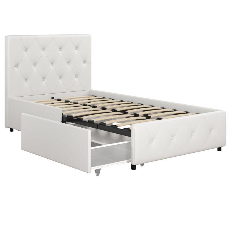 DHP Dakota Upholstered Bed with Storage Drawers, White Faux Leather, Twin