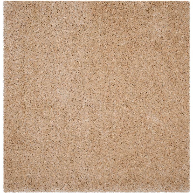 Luxurious Light Beige 4' Square Shag Area Rug