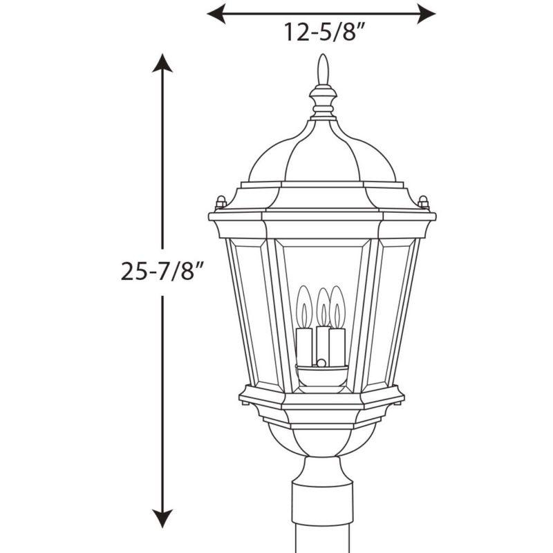 Progress Lighting, Welbourne, 3-Light Post Lantern, Textured Black, Clear Beveled Glass Panels