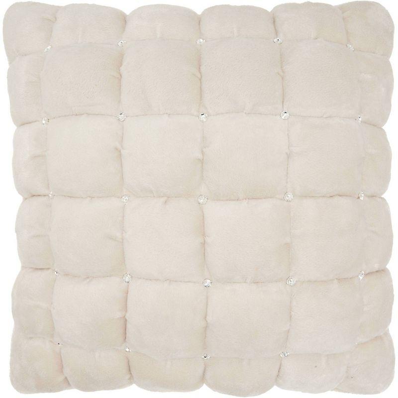 Ivory Quilted Swarovski Embellished 20" Square Throw Pillow