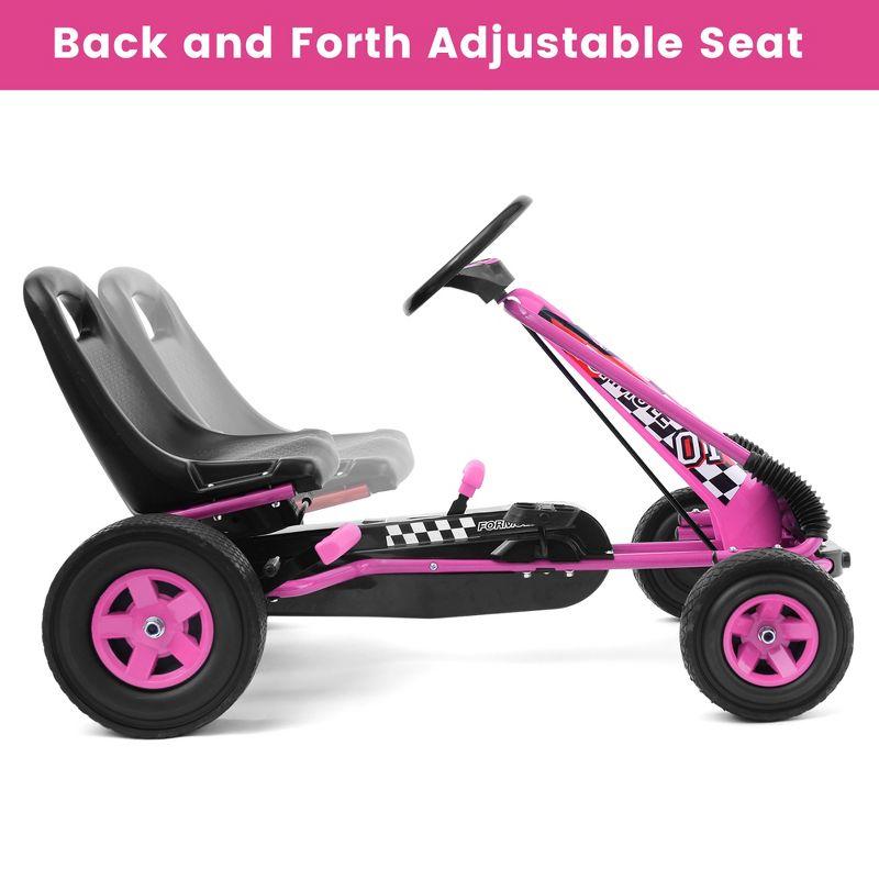 Costway Go Kart 4 Wheel Pedal Powered Kids Ride On Toy with Adjustable Seat Pink