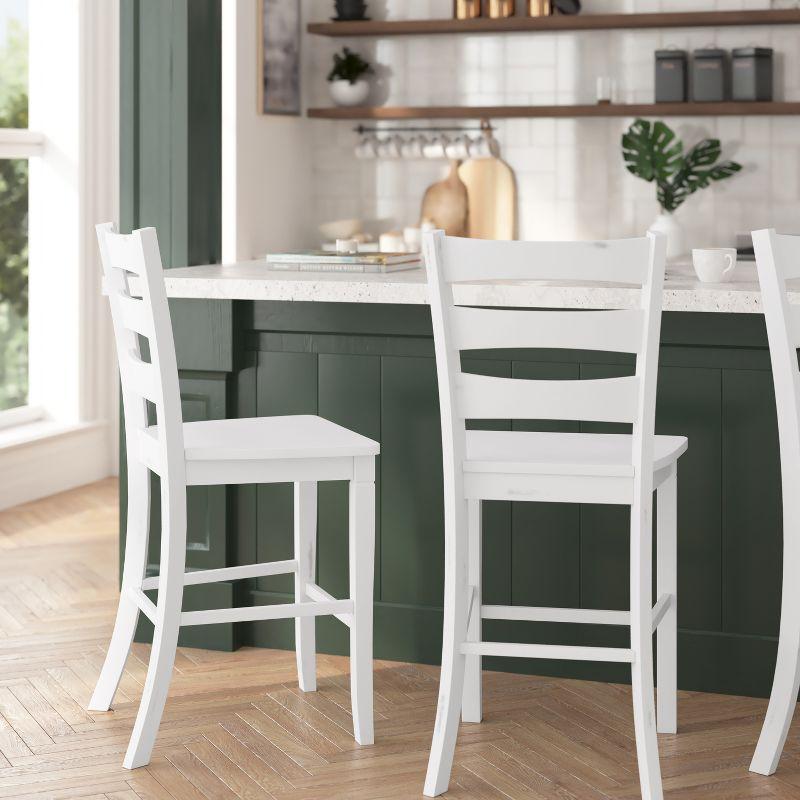 Merrick Lane Set of Two Classic Wooden Ladderback Counter Height Barstools with Solid Wood Seats in Antique White Wash