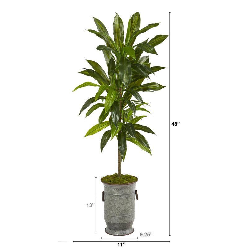 Nearly Natural 4-ft Dracaena Artificial Plant in Vintage Metal Planter (Real Touch)