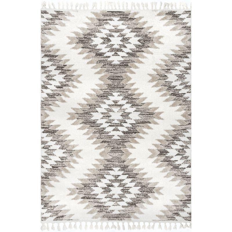 Nuloom Adelade Southwestern 4x6 Shag Indoor Area Rug for Living Room Bedroom Dining Room Nursery Kitchen, Beige/Ivory