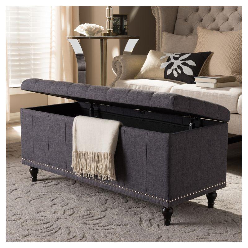 Baxton Studio Kaylee Modern Classic Fabric Upholstered Button - Tufting Storage Ottoman Bench - Dark Gray: Rectangle, Polyester, Wood Frame