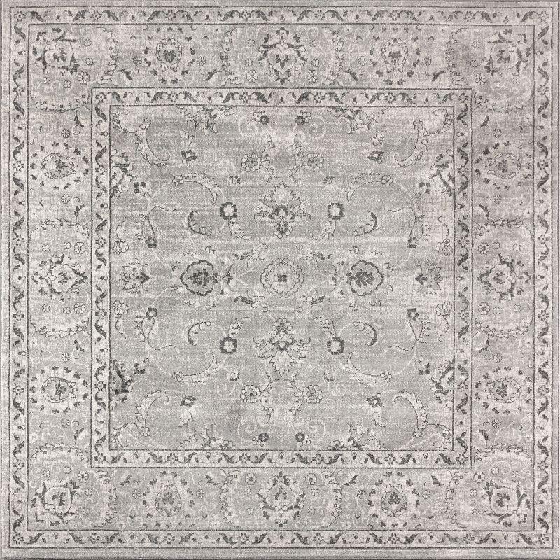 6'x6' Modern Persian Vintage Medallion Area Rug, Light Grey - JONATHAN Y
