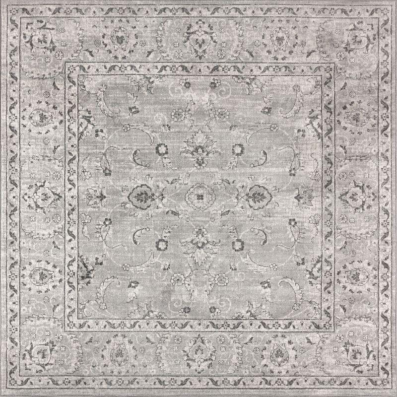 Light Grey Synthetic Medallion Area Rug, 5' Square