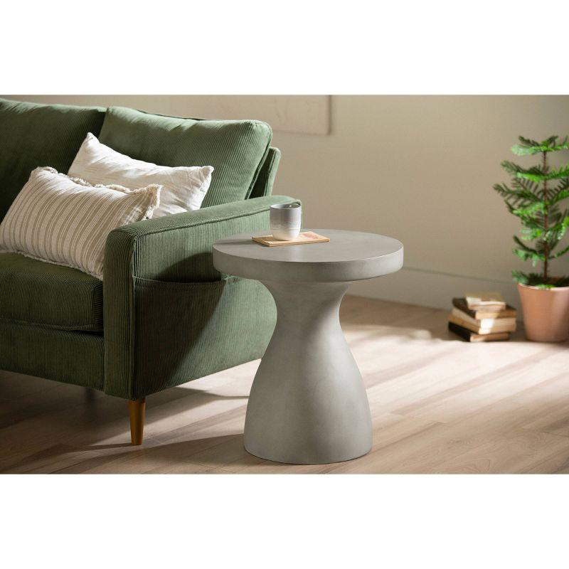 Greige Round Pedestal Side Table with Concrete Finish