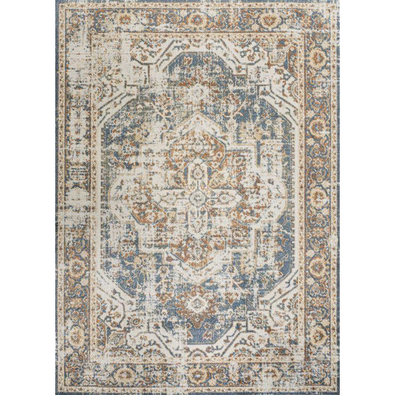 JONATHAN Y Keesha Bold Distressed Medallion Low-Pile Machine-Washable Blue/Cream 5 ft. x 8 ft. Area Rug