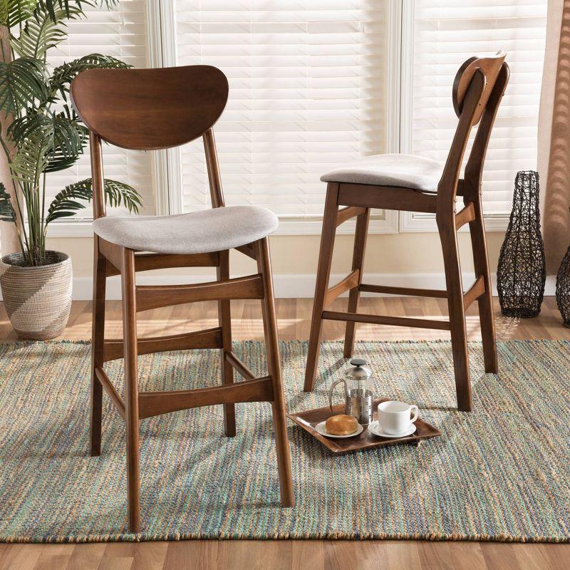 2pc Katya Wood Barstool Set Walnut Brown/Gray - Baxton Studio