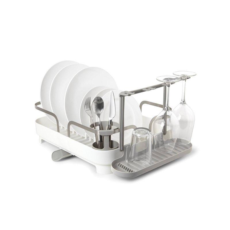 White Plastic Dish Rack with Utensil Cup and Stemware Holder