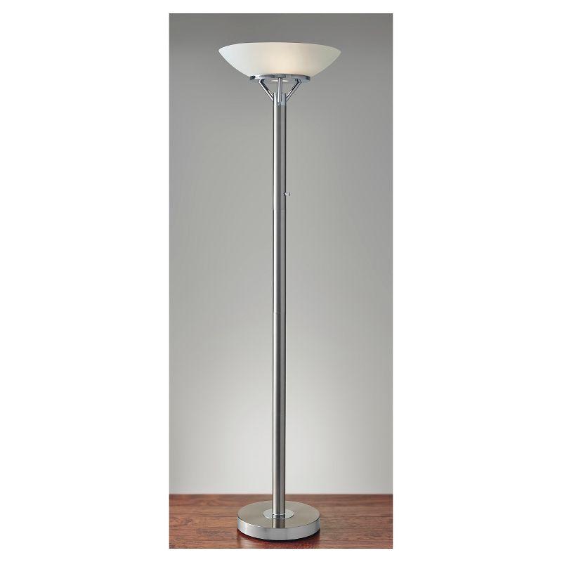 71.5" Expo Floor Lamp Silver - Adesso: ETL Listed, Metal Body, Glass Shade, 2 Sockets, Modern Design