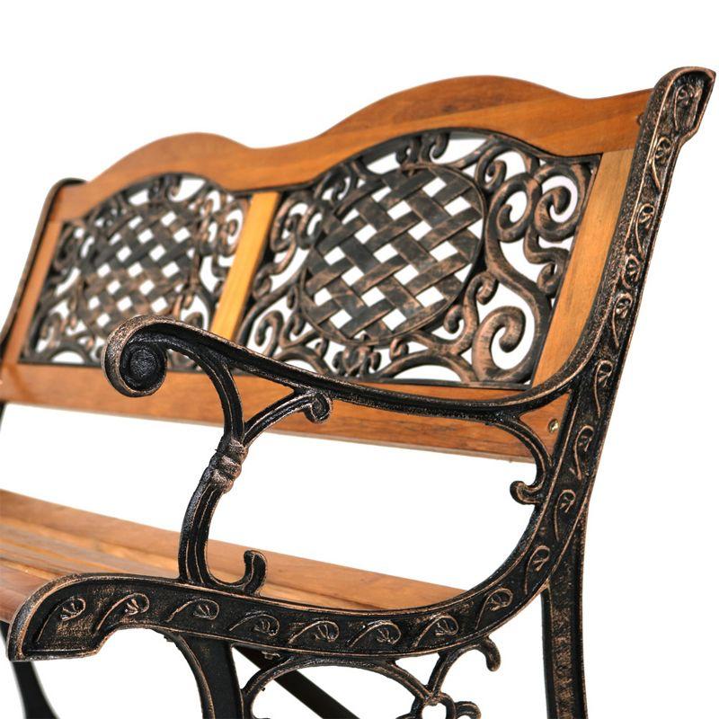 Sunnydaze 49" Black Cast Iron and Wood Outdoor Bench