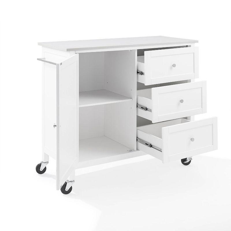 Crosley Soren Stone Top Kitchen Island/Cart White: Rolling Cart with Storage, 2 Shelves, 3 Drawers, Traditional Style