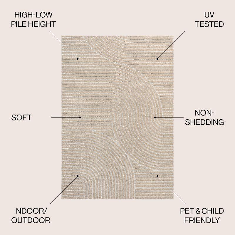 JONATHAN Y Hallie High-Low Minimalist Curve Geometric Beige/Cream 4 ft. x 6 ft. Indoor/Outdoor Area Rug