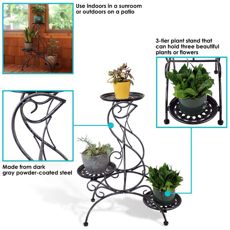 Sunnydaze Steel 3-Tiered Victorian Potted Flower Plant Stand Display Shelf - 31" - Black