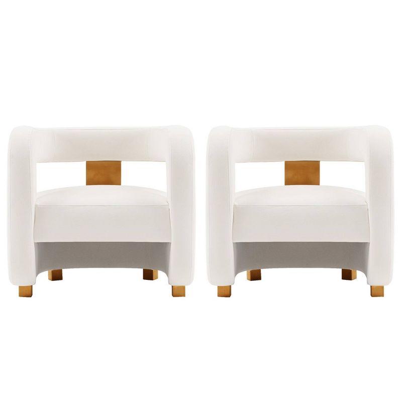 Set of 2 White Velvet Barrel Accent Chairs with Gold Accents