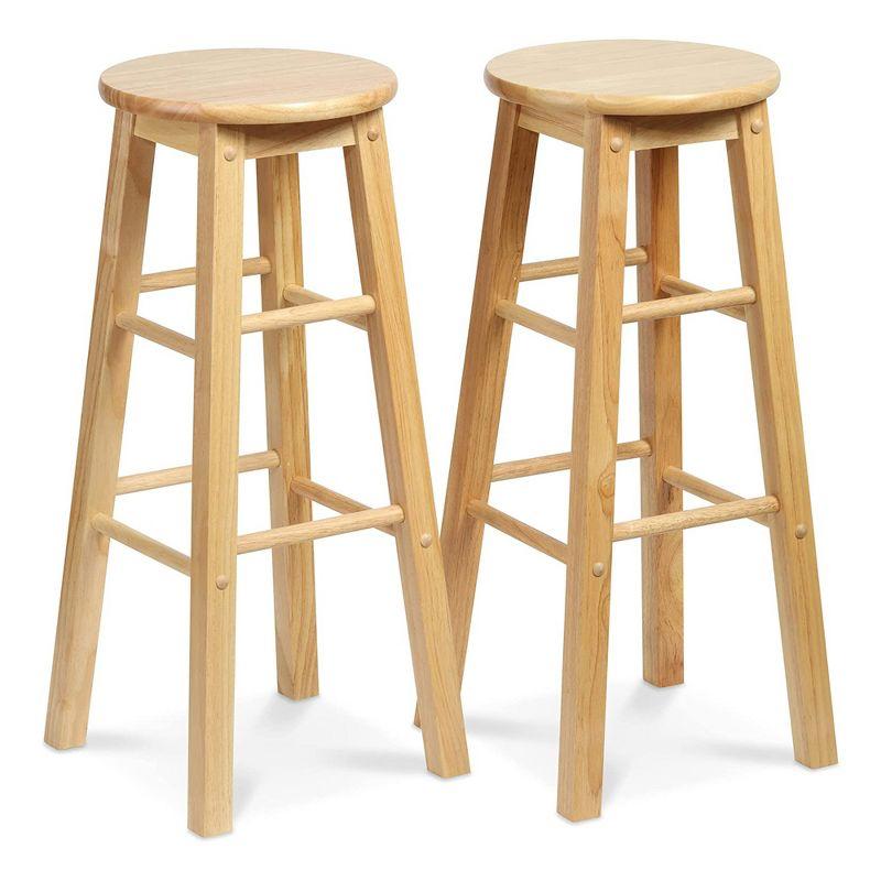 PJ Wood Classic Round Seat 29" Tall Kitchen Counter Stools for Homes, Dining Spaces, and Bars with Backless Seats & 4 Square Legs, Natural (Set of 4)