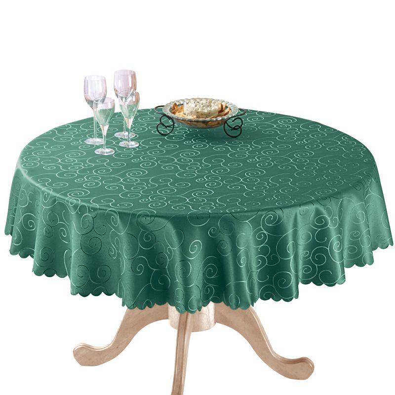 Forest Green Round Scalloped Edge Polyester Tablecloth