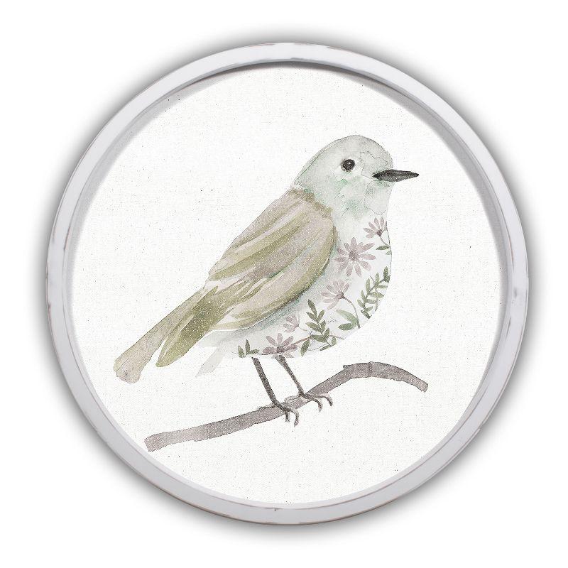 Neutral Sage Bird I 20 x 20 Round White Framed Print