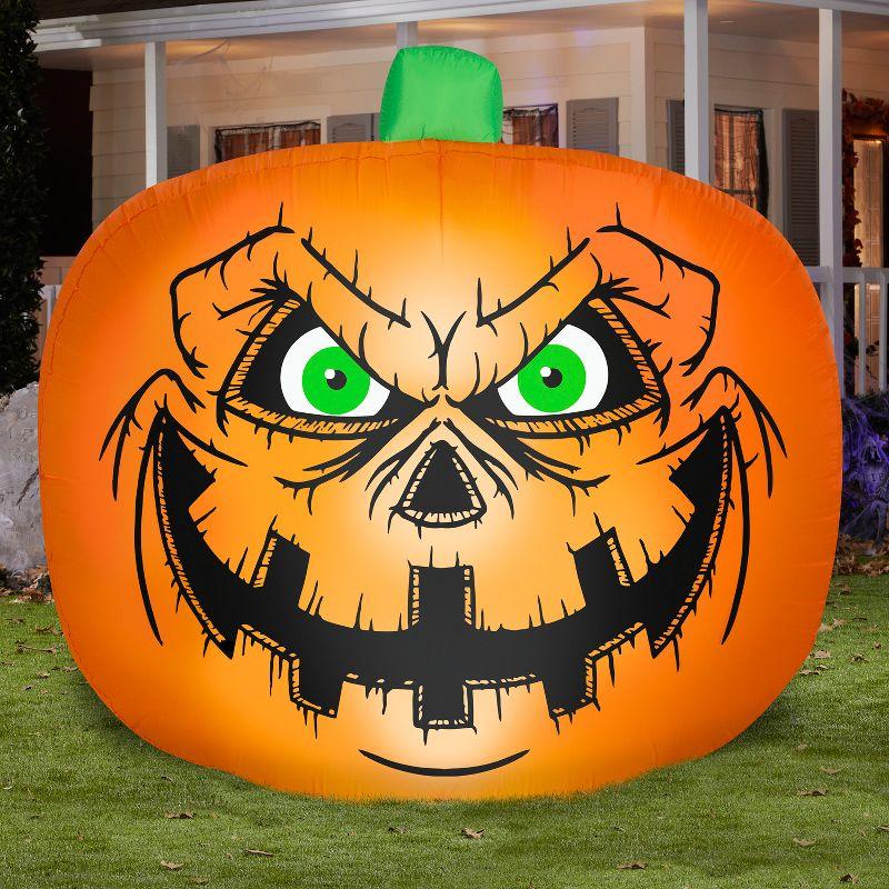 Gemmy Halloween Inflatable Flat Styled Jack O' Lantern with Creepy Face, 7.5 ft Tall, Multi