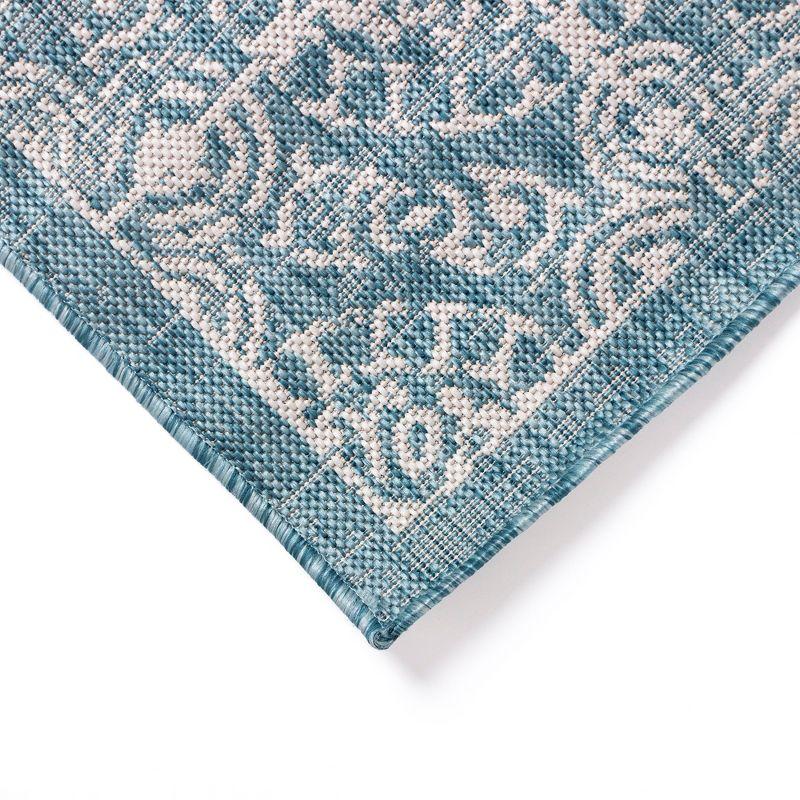 Aqua Antique Tile Medallion Square Outdoor Rug