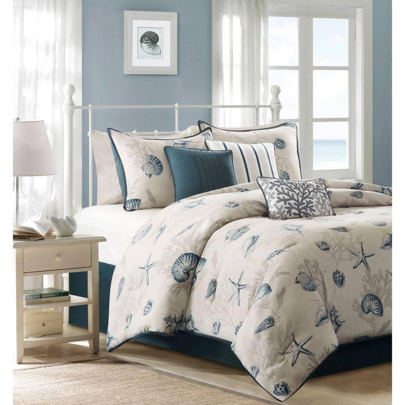 Bayside Blue and Taupe Cotton 7-Piece King Bedspread Set