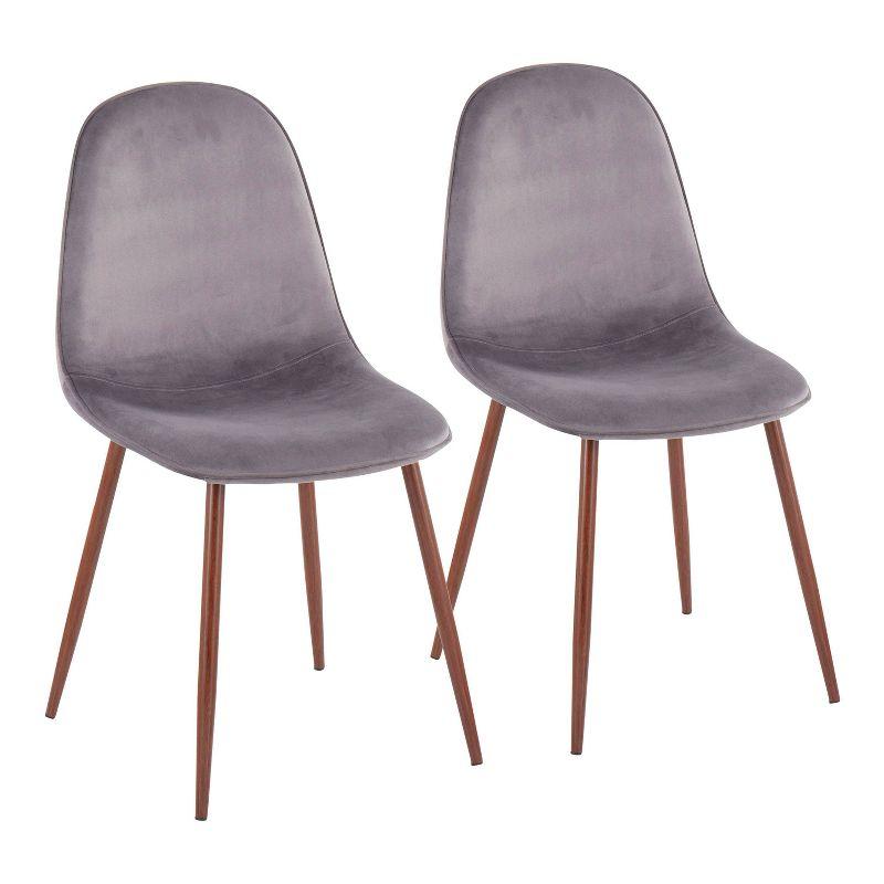 Set of 2 Walnut and Grey Velvet Upholstered Dining Chairs