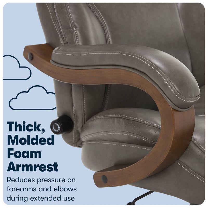 Big and Tall Executive Office Chair with Upgraded Wood Accents Mindset Gray - Serta: Bonded Leather, 350lb Capacity
