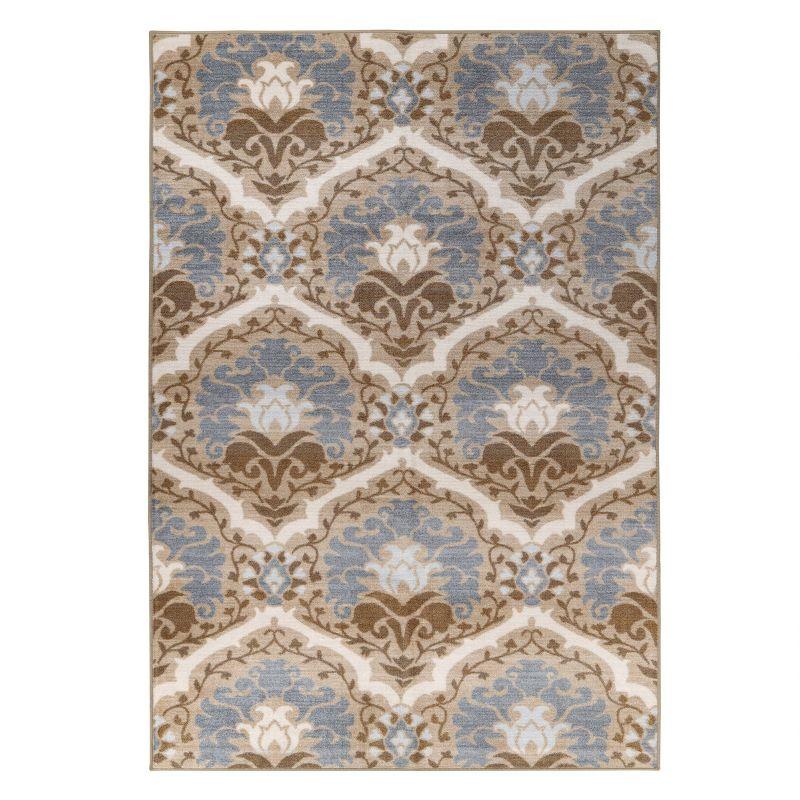 Vintage Floral Damask Non-Slip Washable Indoor Runner or Area Rug, 4'x6', Taupe - Blue Nile Mills