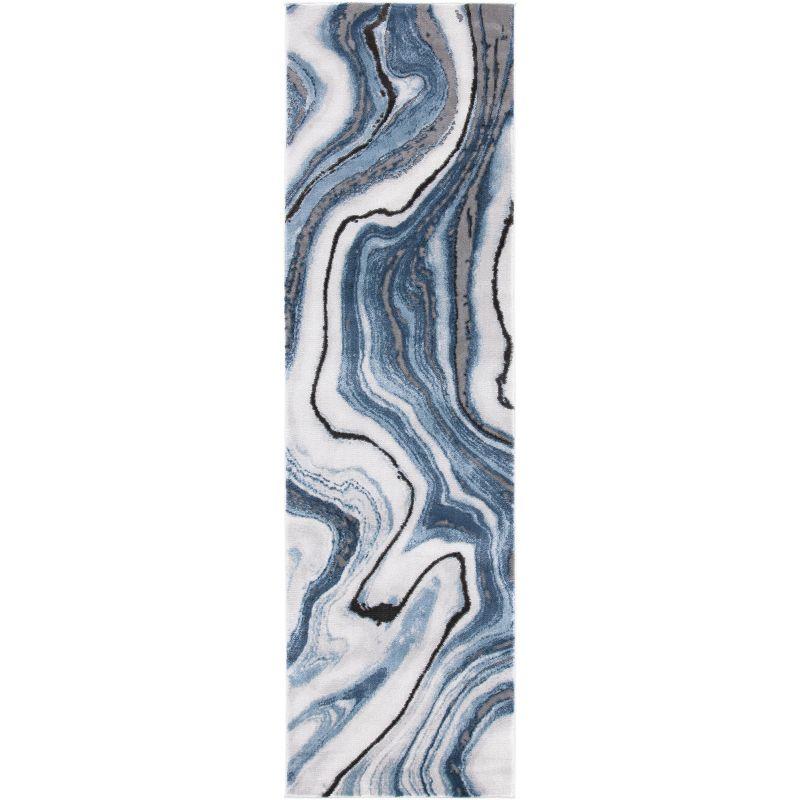 Abstract Swirls Hand-Knotted Runner Rug in Blue/Grey, 2'3" x 14'