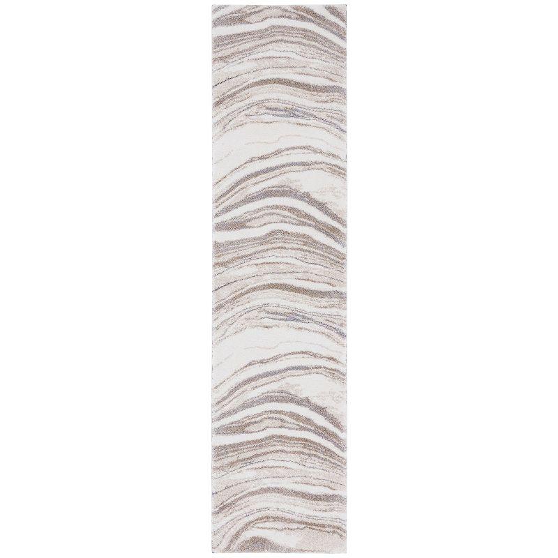 Ivory and Gray Abstract Shag Runner Rug 2'2" x 9'