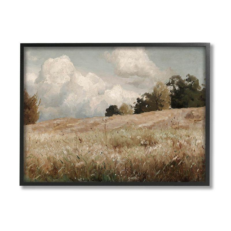 Classic Nature Field Landscape Canvas Print with Black Frame