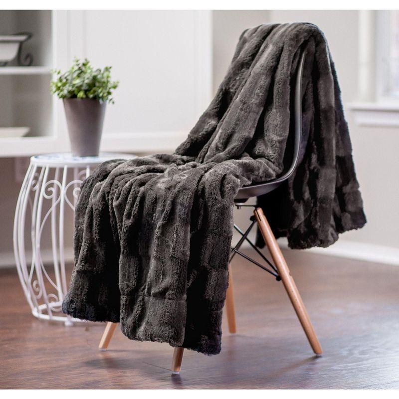Chanasya Wolf Faux Long Fur Throw Blanket - Soft, Fuzzy Throw Blanket - 50" x 65” - Dark Gray
