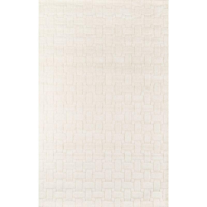 Ivory Basketweave 100% Wool Area Rug 5'x8' - Momeni
