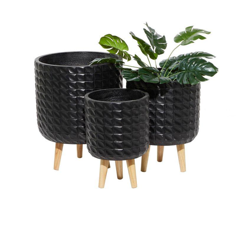 Black and Brown Contemporary Planter Set with Wood Legs