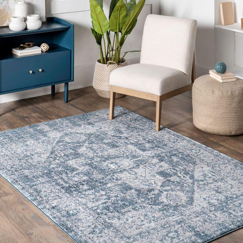 Nuloom 4x6 Justine Vintage Medallion Indoor Area Rug, Blue, Faded Persian Design, Stain Resistant, BedroomLiving Room, Kitchen,