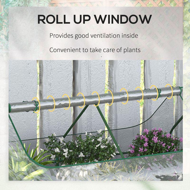 Outsunny Raised Garden Bed with Mini Greenhouse, Steel Outdoor Planter Box with Plastic Cover, Roll Up Window, Dual Use