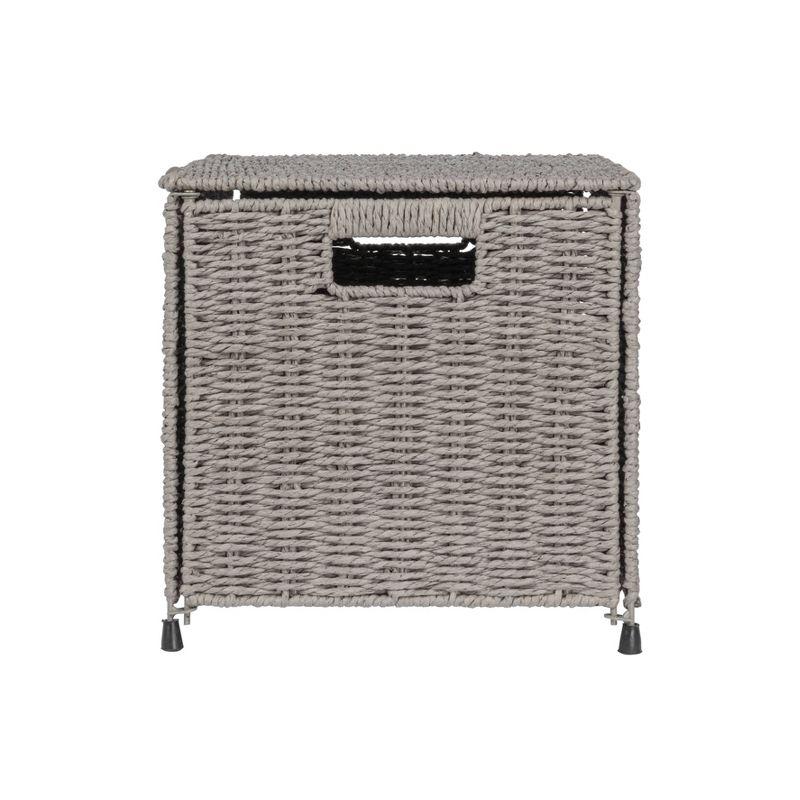 Household Essentials Woven Paper Rope Storage Chest with Hinged Lid and Integrated Handles Gray