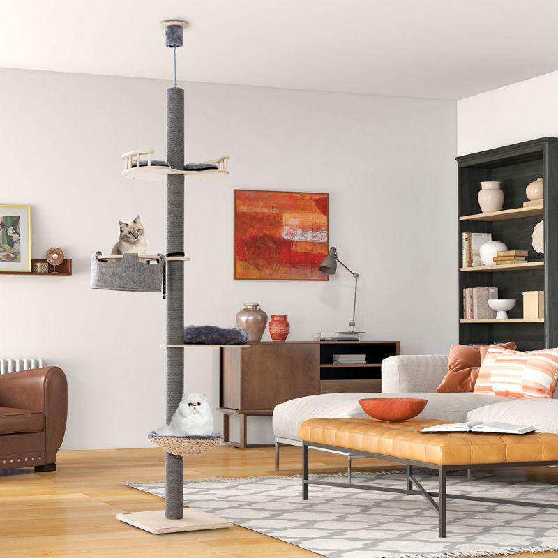 Costway 5-Tier Floor to Ceiling Cat Tree w/93"-107" Adjustable Height Cozy Hammock & Bed