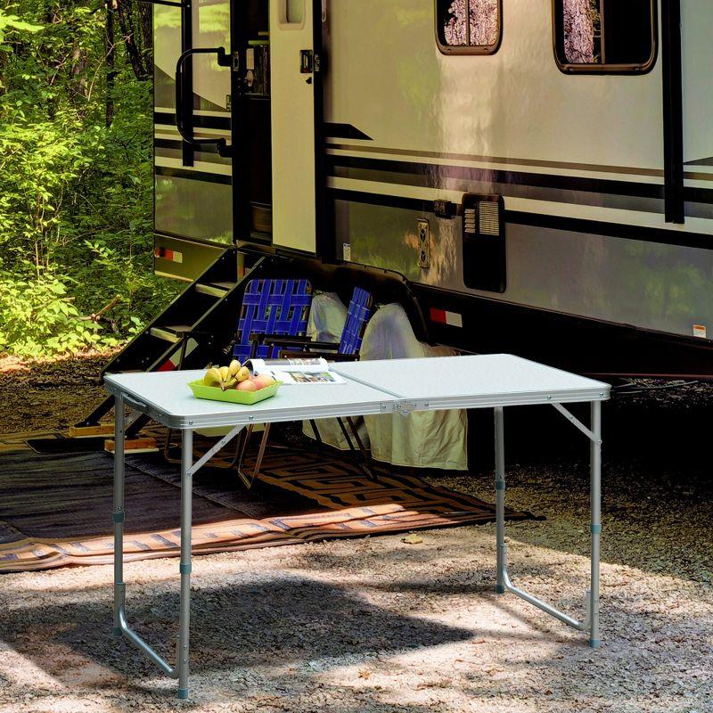 Outsunny Silver Aluminum Folding Camping Table with Carry Handle